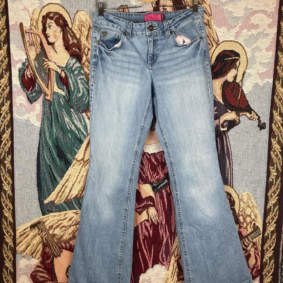 Glo Women's Flared Blue Navy Embroidered Jeans - Picture 3 of 7